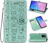 Voor Galaxy S10 Lite / A91 Leuke Kat en Hond Reliëf Horizontale Flip Leren Case met Beugel / Kaartsleuf / Portemonnee / Lanyard (Groen)