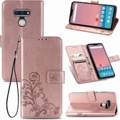 Voor LG Style3 L-41A vierbladige sluiting reliëf gesp mobiele telefoon bescherming lederen tas met lanyard & kaartsleuf & portemonnee & beugel functie (rose goud)