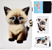 Voor Amazon Kindle Fire HD 8 (2020) Naaigaren Horizontaal geverfd platte lederen tas met slaapfunctie & pendeksel & antislipstrip & kaartsleuf & houder (kitten)