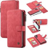 CaseMe-007 Afneembare multifunctionele horizontale flip lederen tas met kaartsleuf en houder en ritsportemonnee en fotolijst voor Galaxy Note 10+ (rood)