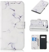 Gekleurde tekening marmer patroon horizontale flip PU lederen tas met houder & kaartsleuven & portemonnee voor Galaxy S10 + (wit)