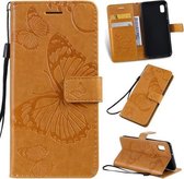 Geperst afdrukken Vlinderpatroon Horizontale flip PU lederen tas met houder en kaartsleuven en portemonnee en draagkoord voor Galaxy A10e (geel)