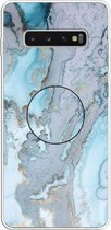 3D Marble Soft Silicone TPU Case Cover Bracket voor Galaxy S10 + (zilverblauw)