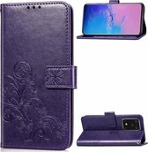 Voor Galaxy S20 Ultra Lucky Clover Pressed Flowers Pattern Leather Case met houder & kaartsleuven & portemonnee & draagriem (paars)
