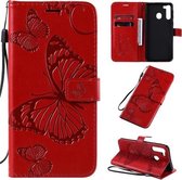 Voor Galaxy A21 3D vlinders reliëf patroon horizontaal flip lederen tas met houder & kaartsleuf & portemonnee & lanyard (rood)