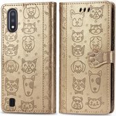 Voor Galaxy A11 Mooie kat en hond reliëfpatroon Horizontale flip lederen tas, met houder & kaartsleuven & portemonnee & cartoon sluiting & lanyard (goud)