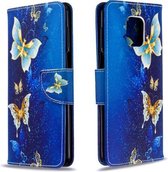 Voor Xiaomi Redmi Note 9S / Note 9 Pro / Note 9 Pro Max Gekleurde tekening Horizontale flip lederen tas met houder & kaartsleuven & portemonnee (gouden vlinder)