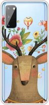 Voor Galaxy A41 schokbestendig geverfd transparant TPU beschermhoes (Flower Deer)