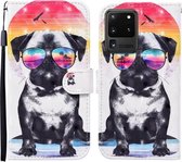 Voor Samsung Galaxy S20 Ultra Gekleurde Tekening Patroon Horizontale Flip Leren Case met Houder & Kaartsleuven & Portemonnee (Bril Hond)