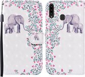 Voor Samsung Galaxy A20s Gekleurde Tekening Patroon Horizontale Flip Leren Case met Houder & Kaartsleuven & Portemonnee (Bloem Olifant)