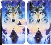 Voor Samsung Galaxy A20s Gekleurde Tekening Patroon Horizontale Flip Leren Case met Houder & Kaartsleuven & Portemonnee (Sunrise Wolf)