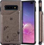 Voor Galaxy S10 Plus Cat Bee Embossing Pattern Schokbestendige beschermhoes met kaartsleuven en fotolijst (grijs)