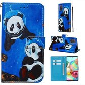 Voor Galaxy A71 Gekleurde Tekening Patroon Plain Weave Horizontale Flip Leren Case met Houder & Kaartsleuf & Portemonnee & Lanyard (Onderzeese Panda)