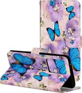 Voor Galaxy S20 + olie reliëf gekleurd tekening patroon horizontaal flip PU lederen tas met houder & kaartsleuven & portemonnee (paarse bloem vlinder)