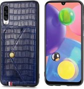 Voor Galaxy A70 / A70s Krokodilpatroon PU + TPU + PVC Breukvast gsm-hoesje met magnetische onzichtbare houder & houder & kaartsleuven (saffierblauw)