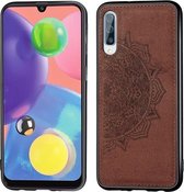 Voor Galaxy A70s Reliëf Mandala-patroon PC + TPU + stoffen telefoonhoes met draagkoord & magnetisch (bruin)