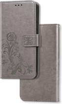 Voor Xiaomi 9 Pro Lucky Clover Pressed Flowers Pattern Leather Case met houder & kaartsleuven & portemonnee & draagriem (grijs)