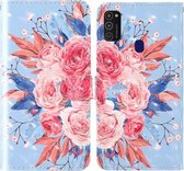 Voor Samsung Galaxy M21 & M30s 3D-schilderij Gekleurd tekeningpatroon Horizontaal Flip TPU + PU-lederen hoes met houder & kaartsleuven & portemonnee & lanyard (gekleurde bloemen)