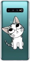 Voor Samsung Galaxy S10 + gekleurd tekeningpatroon zeer transparant TPU beschermhoes (kat)