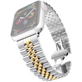 Metalen Five Baht vervangende stalen band horlogeband voor Apple Watch Series 6 & SE & 5 & 4 44 mm / 3 & 2 & 1 42 mm (tussen goud)