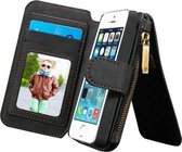 CaseMe voor iPhone SE & 5s & 5 multifunctionele lederen billfold met afneembare magnetische pc-beschermhoes & 13 kaartsleuven & 1 fotolijsten & 1 ritsportemonnee & 2 magnetische sl