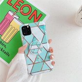 Voor iPhone 11 Pro Max Plating Kleurrijk Geometrisch Patroon Mozaïek Marmer TPU Mobiele Telefoon Case met Opvouwbare Beugel (Groen PF2)