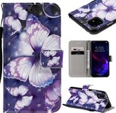 Voor iPhone 11 3D Geschilderd Patroon Horizontale Leren Flip Case, met Portemonnee & Houder & Kaartsleuven & Lanyard (Paarse Vlinder)