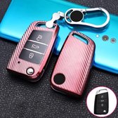 Voor Volkswagen Passat Vouwen 3-knops C Versie 2017 Auto TPU Sleutel Beschermende Cover Key Case met Sleutelhanger (roze)