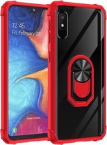 Voor Samsung Galaxy A10e schokbestendig transparant TPU + acryl beschermhoes met ringhouder (rood)