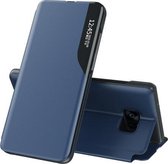 Voor Samsung Galaxy S7 Edge Side Display Magnetische schokbestendige horizontale flip lederen tas met houder (blauw)