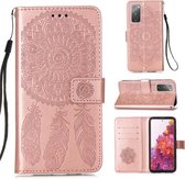 Voor Samsung Galaxy S20 FE 5G Dream Catcher Afdrukken Horizontale Flip Leren Case met Houder & Kaartsleuven & Portemonnee & Lanyard (Rose Goud)