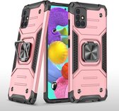 Voor Samsung Galaxy A51 5G magnetisch pantser schokbestendig TPU + pc-hoesje met metalen ringhouder (roségoud)