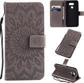 Voor LG K40S Geperst Afdrukken Zonnebloem Patroon Horizontale Flip PU Lederen Case met Houder & Kaartsleuven & Portemonnee & Lanyard (Grijs)