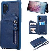 Voor Galaxy Note 10 Plus Dubbele gespen Rits Schokbestendige achterkant Beschermhoes met houder & kaartsleuven & portemonnee & lanyard & fotolijsten (blauw)