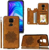 Voor Xiaomi Redmi Note 9 Mandala reliëf PU + TPU-hoesje met houder & kaartsleuven & fotolijst & riem (bruin)