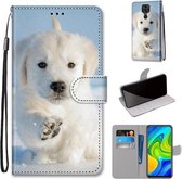 Voor Xiaomi Redmi 10X 4G / Note 9 Gekleurde Tekening Cross Textuur Horizontale Flip PU Lederen Case met Houder & Kaartsleuven & Portemonnee & Lanyard (Sneeuw Puppy)