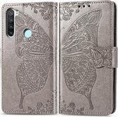 Voor Xiaomi Redmi Note 8T Vlinder Liefde Bloem Reliëf Horizontale Flip Lederen Case met Beugel Lanyard Kaartsleuf Portemonnee (grijs)