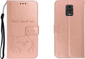 Voor Xiaomi Redmi Note 9 Pro horizontaal reliëf Shiba Inu lederen hoesje met portemonnee en kaartsleuf en houder (roségoud)