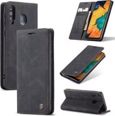 Voor Samsung Galaxy A40s / M30 CaseMe-013 Multifunctionele Retro Frosted Horizontale Flip Leren Case met Kaartsleuf & Houder & Portemonnee (Zwart)