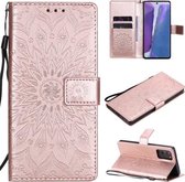 Voor Samsung Galaxy Note20 Reliëf Zonnebloem Patroon Horizontale Flip PU Lederen Case met Houder & Kaartsleuven & Portemonnee & Lanyard (Rose Goud)