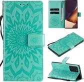 Voor Samsung Galaxy Note20 Ultra Reliëf Zonnebloem Patroon Horizontale Flip PU Lederen Case met Houder & Kaartsleuven & Portemonnee & Lanyard (Groen)