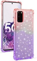 Voor Samsung Galaxy S20 Plus gradiënt glitter poeder schokbestendig TPU beschermhoes (oranje paars)