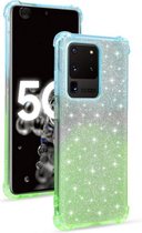 Voor Samsung Galaxy S20 Ultra Gradient Glitter Poeder Schokbestendig TPU Beschermhoes (Blauw Groen)