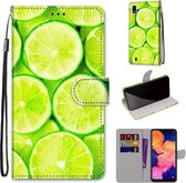 Voor Samsung Galaxy A10 Gekleurde Tekening Cross Textuur Horizontale Flip PU Lederen Case met Houder & Kaartsleuven & Portemonnee & Lanyard (Lime)
