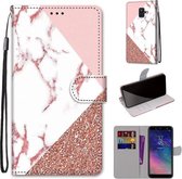 Voor Samsung Galaxy A6 2018 Gekleurde tekening Cross Texture Horizontale Flip PU lederen tas met houder & kaartsleuven & portemonnee & lanyard (stiksel roze steen patroon)