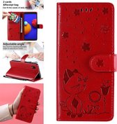 Voor Samsung Galaxy A01 Core Cat Bee Embossing Pattern Shockproof Horizontale Flip Leather Case met houder & kaartsleuven & portemonnee (rood)