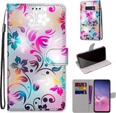 Voor Samsung Galaxy S10e Gekleurde Tekening Cross Textuur Horizontale Flip PU Lederen Case met Houder & Kaartsleuven & Portemonnee & Lanyard (Gradient Kleurrijke Bloem)