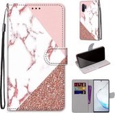 Voor Samsung Galaxy Note10 + Gekleurde tekening Cross Texture Horizontale Flip PU lederen tas met houder & kaartsleuven & portemonnee & lanyard (stiksel roze steen patroon)