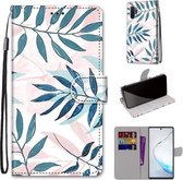 Voor Samsung Galaxy Note10 + Gekleurde tekening Cross Texture Horizontale Flip PU lederen tas met houder & kaartsleuven & portemonnee & lanyard (roze groene naalden)