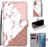 Voor Samsung Galaxy Note20 Gekleurde tekening Cross Texture Horizontale Flip PU lederen tas met houder & kaartsleuven & portemonnee & lanyard (stiksel roze steen patroon)